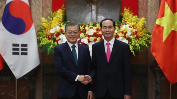 문재인 대통령이 2018년 3월 열린 베트남 단독 정상회담에서 쩐 다이 꽝 당시 베트남 국가주석과 만남을 가졌다.(사진출처=청와대)