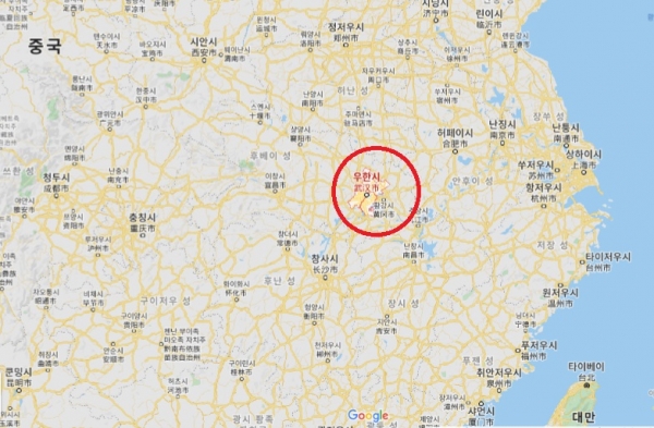 중국 우한의 위치 (사진출처=구글)
